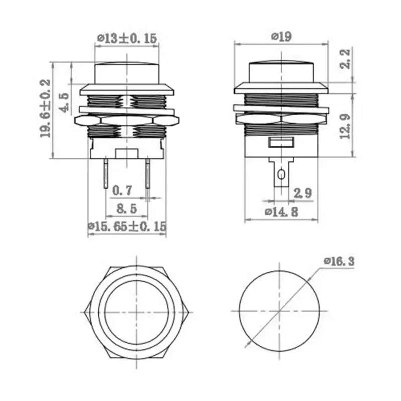 16mm Momentary Push Button Switch | 2-Pin Round Self-Reset | R13-507 Electric Control - Thumbnail 3