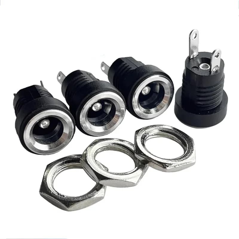 DC Power Jack Connector Kit | 5.5x2.1mm Panel Mount Socket & Plug Adapter | 10-Piece Set - Image 1