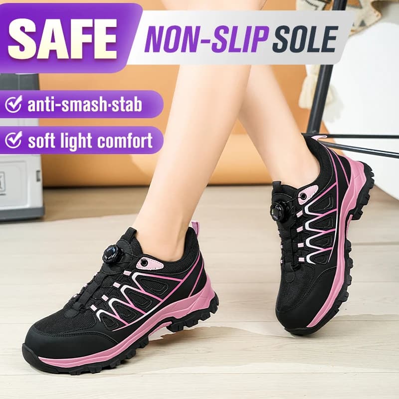 Women's Steel Toe Safety Shoes | Lightweight Breathable Kevlar-Midsole Design | Rotating Button Anti-Puncture Work Shoes - Thumbnail 5