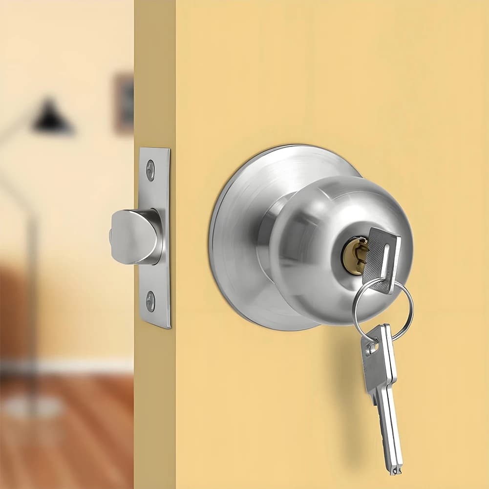 Steel Door Knob Lock | Keyed Entry for Interior & Exterior | Bedroom Bathroom Handle - Thumbnail 3
