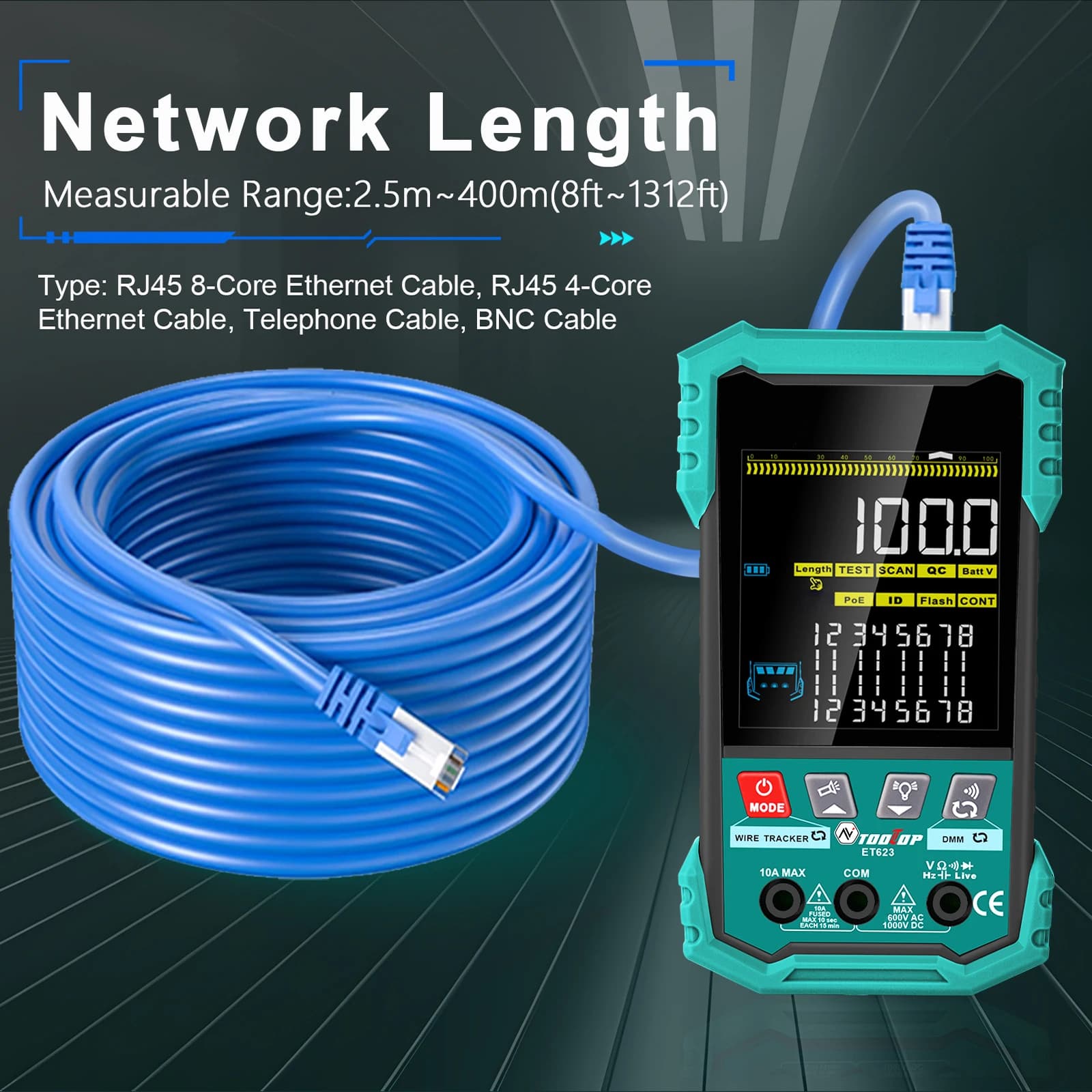Network Cable Tester | LAN Mapping & PoE Test | 3.2-inch Color LCD - Thumbnail 4