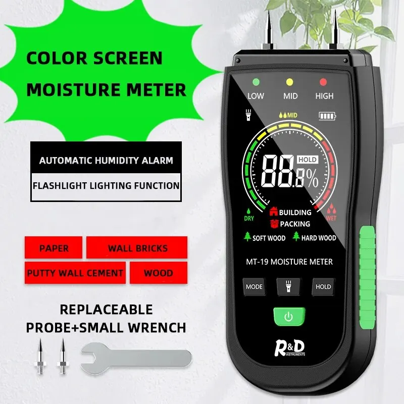 Moisture Meter with LED Light for Wood, Concrete, Walls & Firewood - MT19 Model - Thumbnail 2