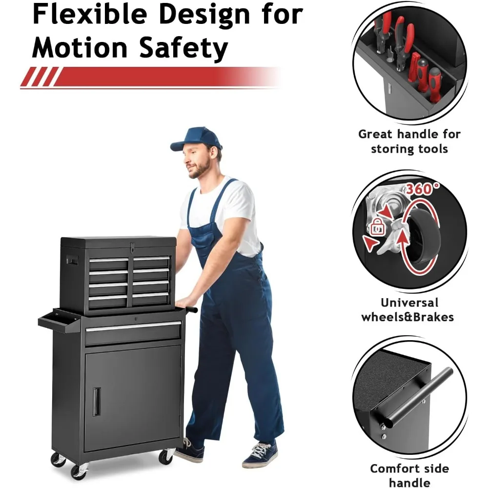 Tool Storage Cabinet | Detachable Top Box & Metal Cart | Garage Workshop Organizer - Thumbnail 6
