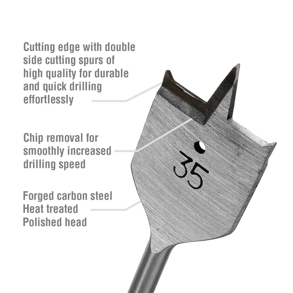 Woodworking Spade Drill Bit Set | 10-55mm High-Carbon Steel | Durable Flat Wood Boring Tools - Thumbnail 3