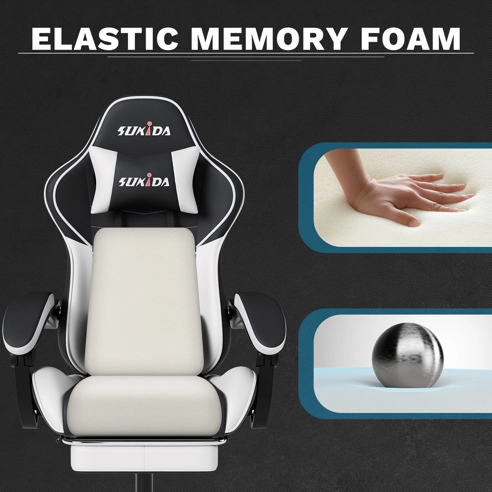 Gamer Chair for Adults | Massage Lumbar Support & Headrest | Height Adjustable Computer Chair - Thumbnail 5