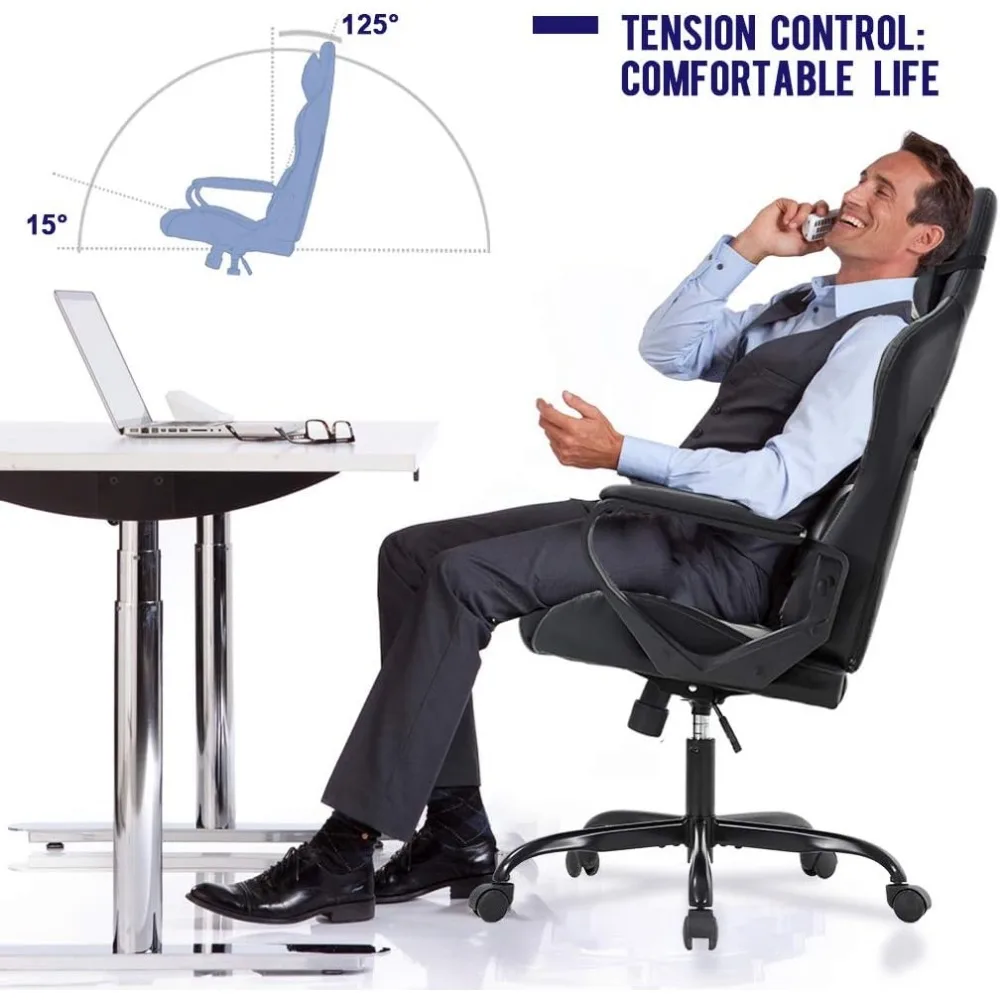 High-Back Racing Style Gaming Chair | PU Leather Executive Desk Chair | Ergonomic PC Office Seat - Thumbnail 3