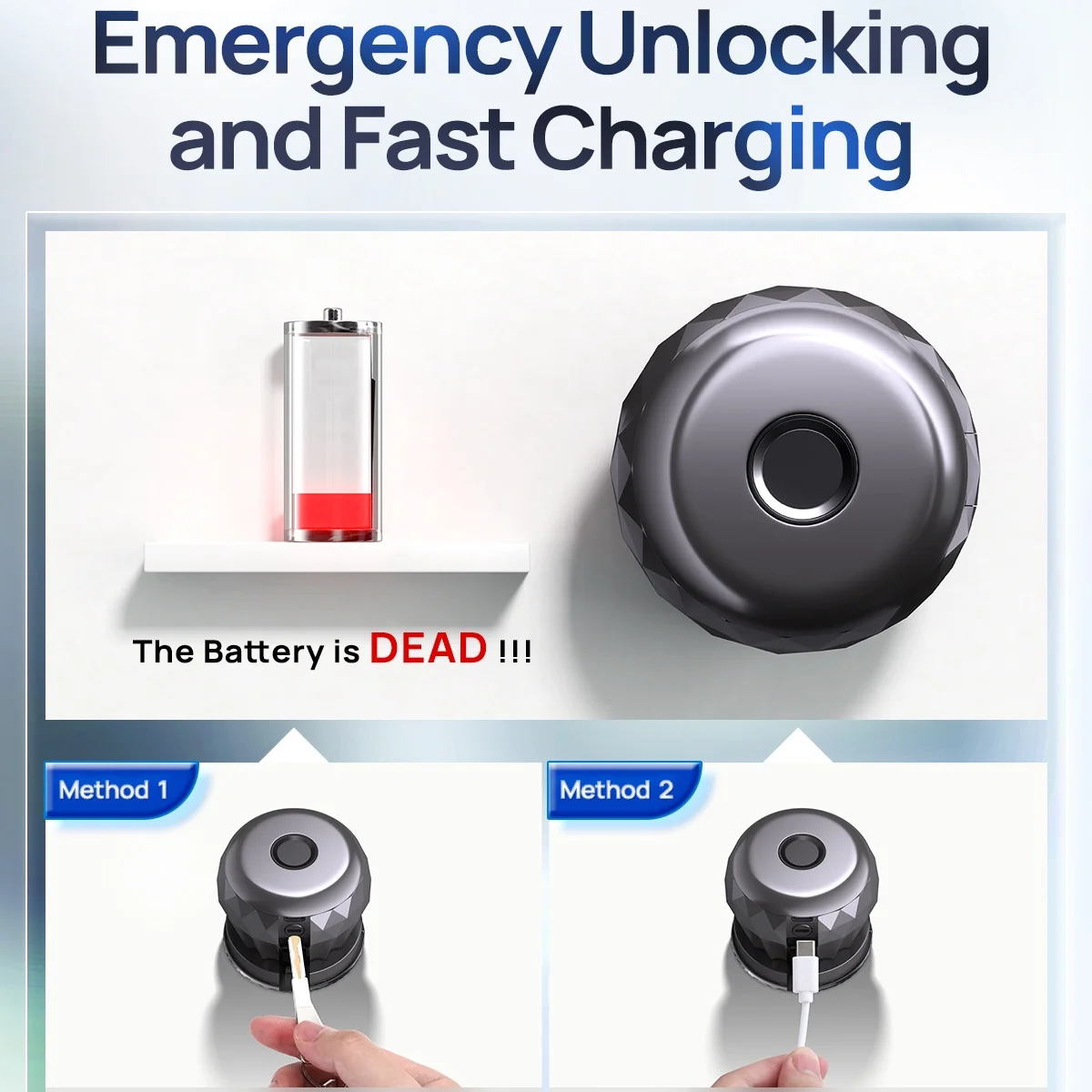 Door Lock | 3-in-1 Fingerprint, APP & Keyless Entry | Type-C Emergency Charging for Bedrooms - Thumbnail 4
