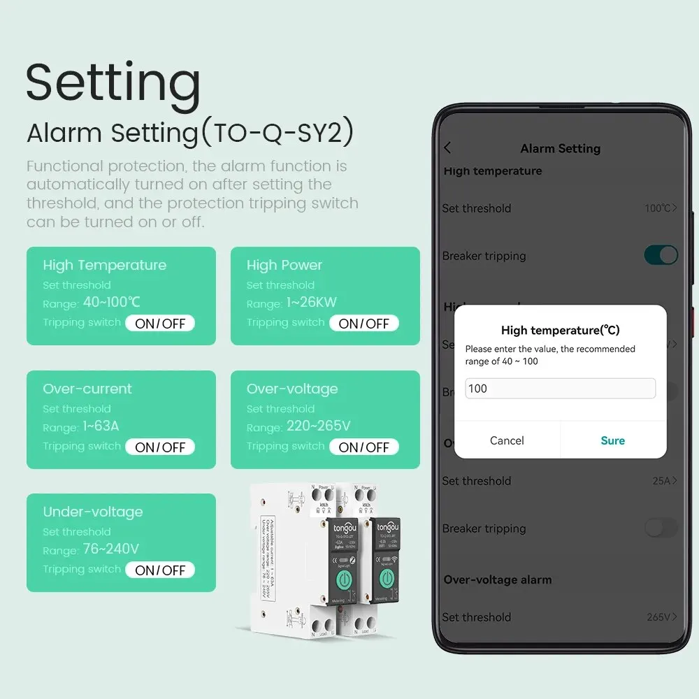 TUYA WiFi/ZigBee MCB Smart Circuit Breaker Over Current Under Voltage Protection Power Metering 1-63A Remote Control Switch - Thumbnail 3
