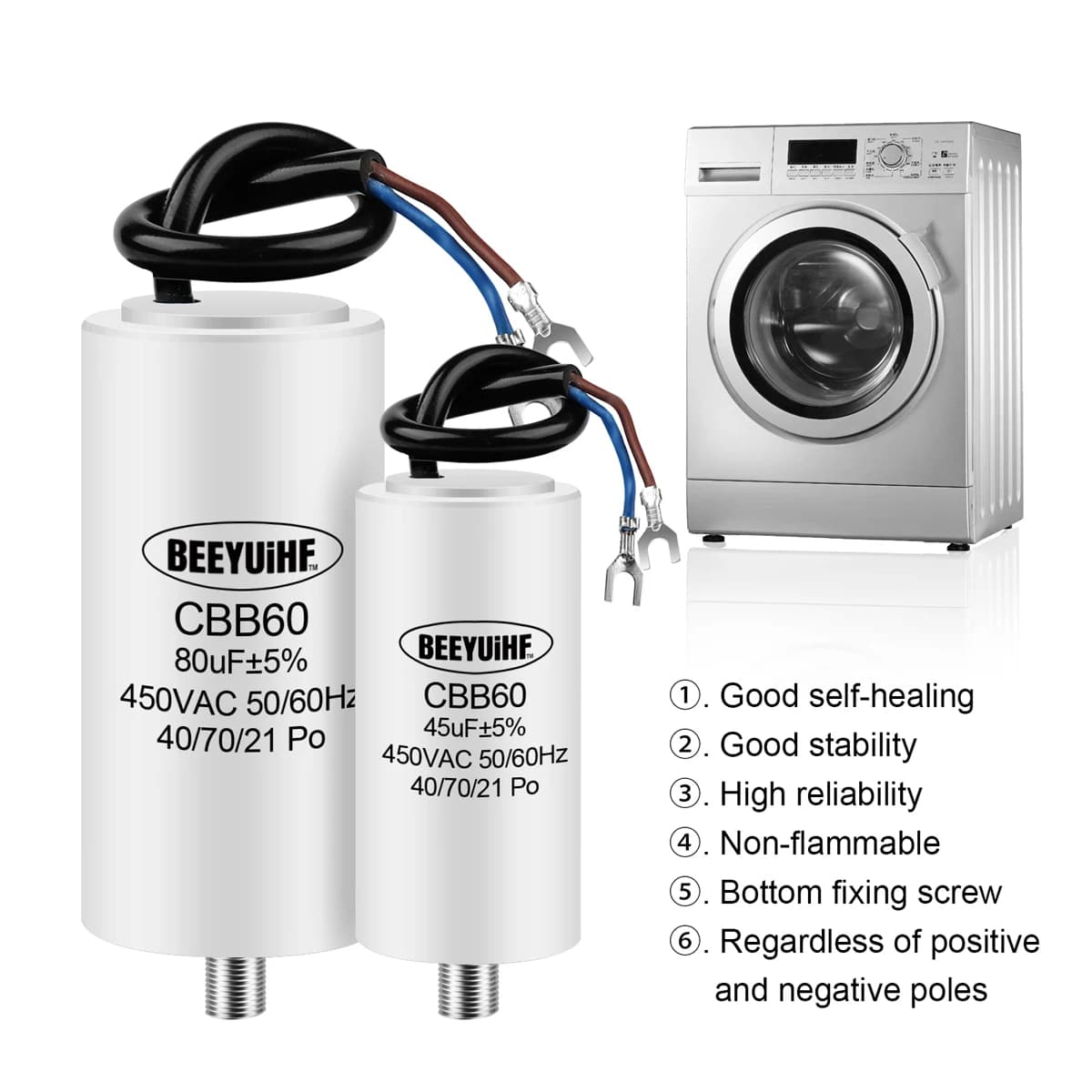 Professional-Grade CBB60 Motor Run Capacitor | 450V AC | 4-20µF Range | For Pumps, Washers & HVAC - Thumbnail 2