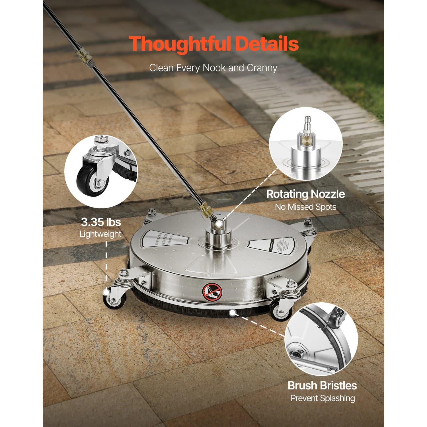 Washer Surface Cleaner | PE/Stainless Steel with 4 Wheels | For Concrete Patio Deck - Thumbnail 5