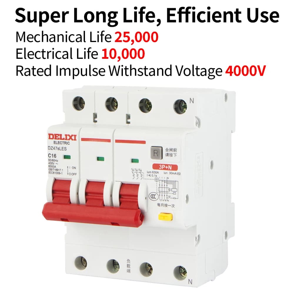 DELIXI Mini Circuit Breaker MCB 1P 2P 3P 4P DZ47 10-63A AC 230V 400V Over Short Current Leakage Protection Din Rail Mounting - Thumbnail 6