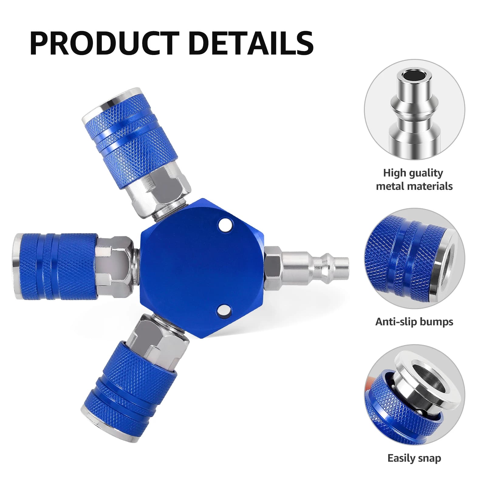 3-Way Air Manifold | 1/4 Inch Quick-Connect Fittings | Heavy-Duty Hose Splitter - Thumbnail 3