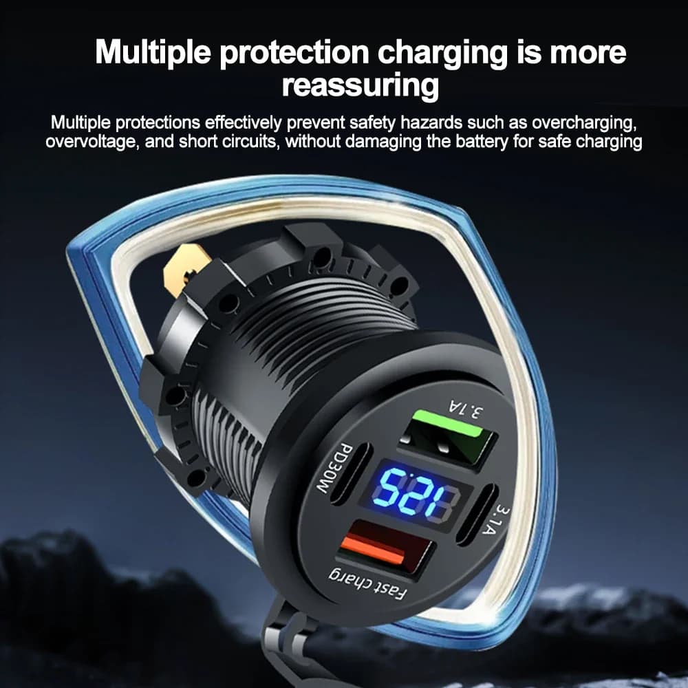 83W Car Charger Outlet | PD30W Dual USB-C & USB-A | Voltmeter for 12V-24V Vehicles - Thumbnail 5