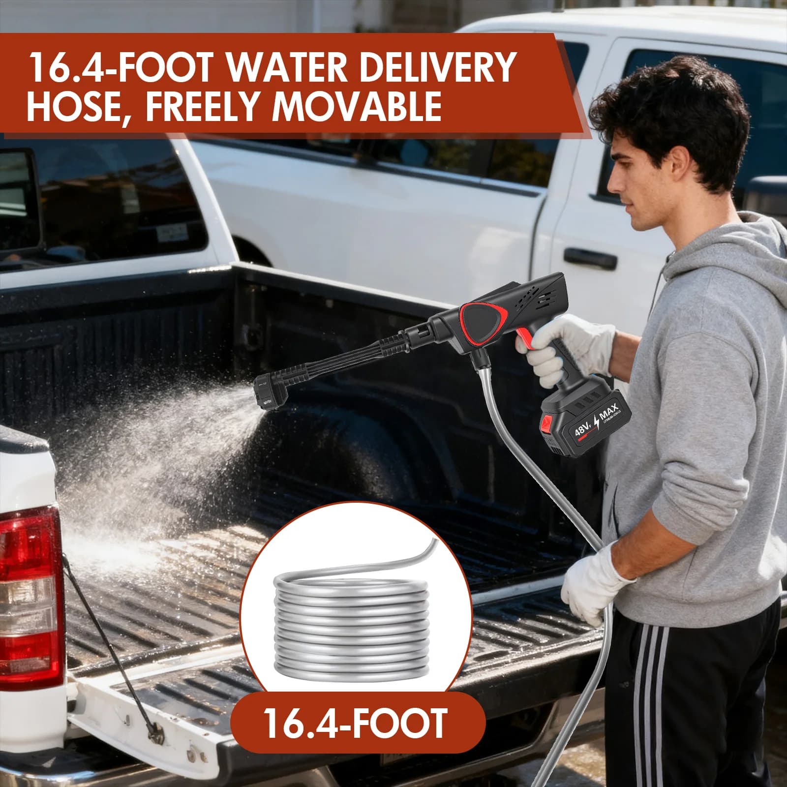 Cordless Pressure Washer | 21V 970PSI Handheld | 4.0Ah Battery Car Wash - Thumbnail 5