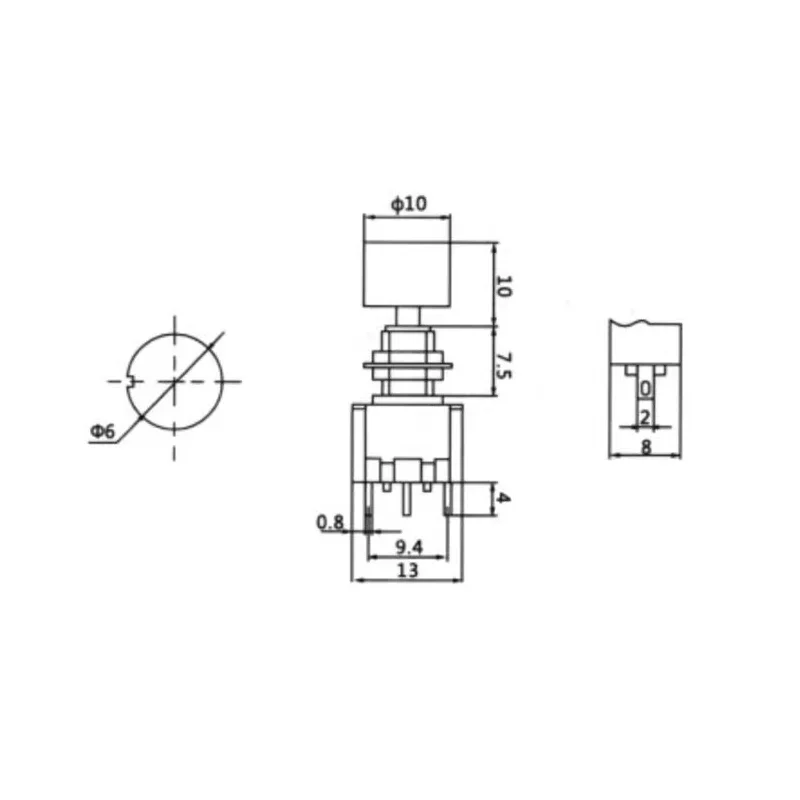 DS-612 Mini Push Button Switch | 6mm Momentary ON-(ON) | 2A 250VAC/5A 120VAC | 5-100 Pcs - Thumbnail 2