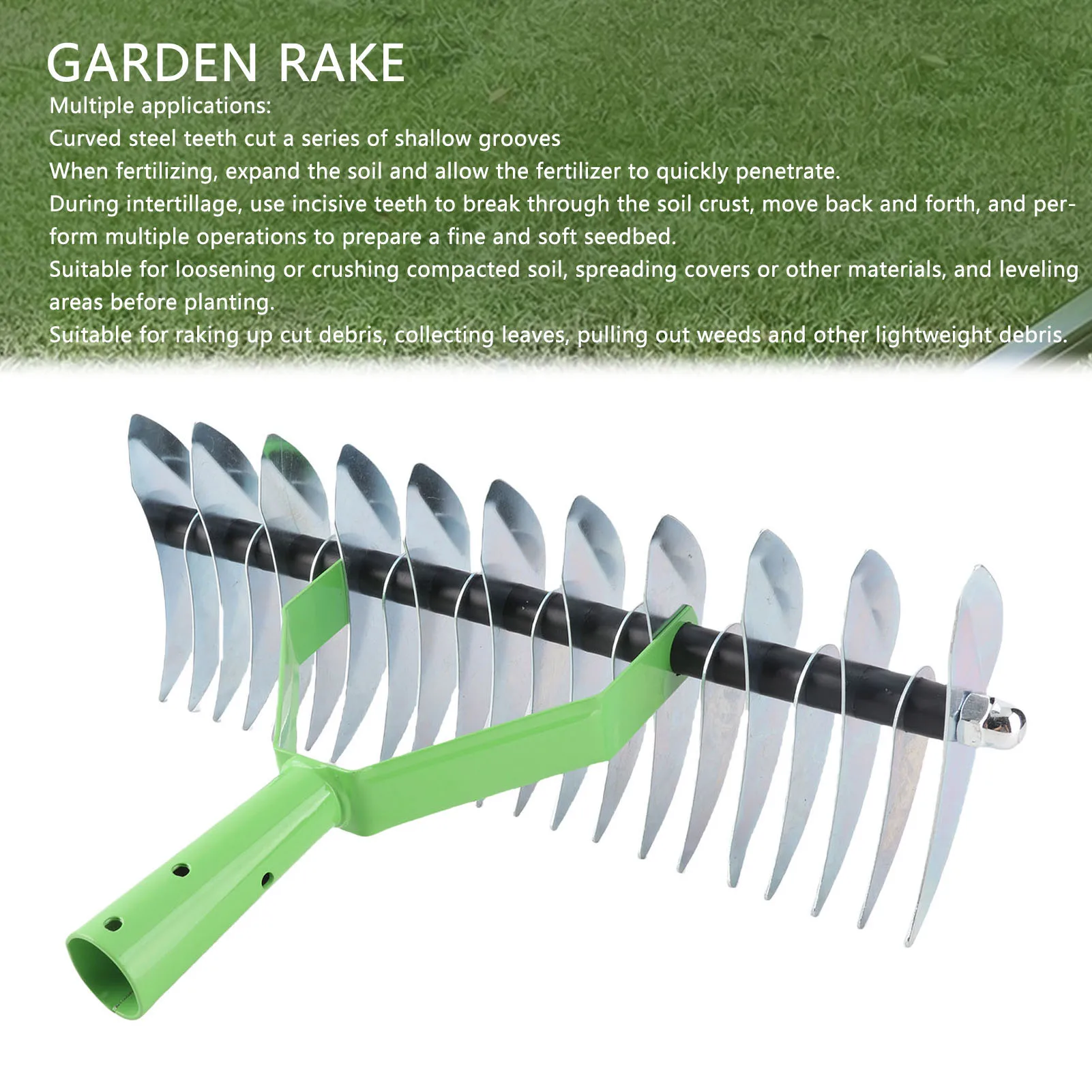 Steel Thatch Rake | Curved Tip Teeth Design | Heavy-Duty Lawn & Garden Supplies - Thumbnail 2
