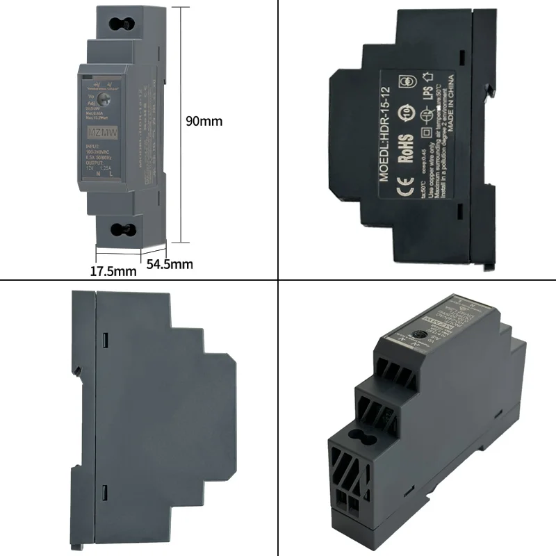 Ultra-Thin DIN Rail Power Supply | 15W AC/DC Converter | 100-240V to 12V/24V Industrial Transformer - Thumbnail 4