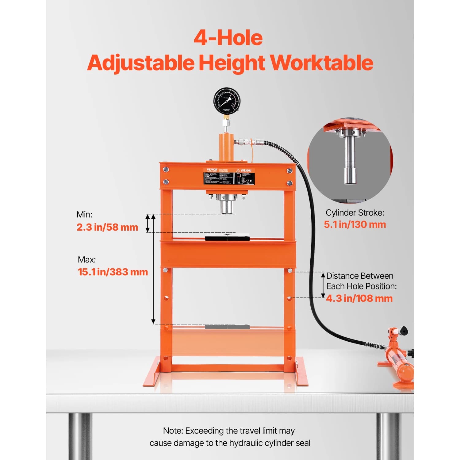 10-Ton H-Frame Hydraulic Shop Press | Heavy-Duty Bending & Forming with Adjustable Base - Thumbnail 3