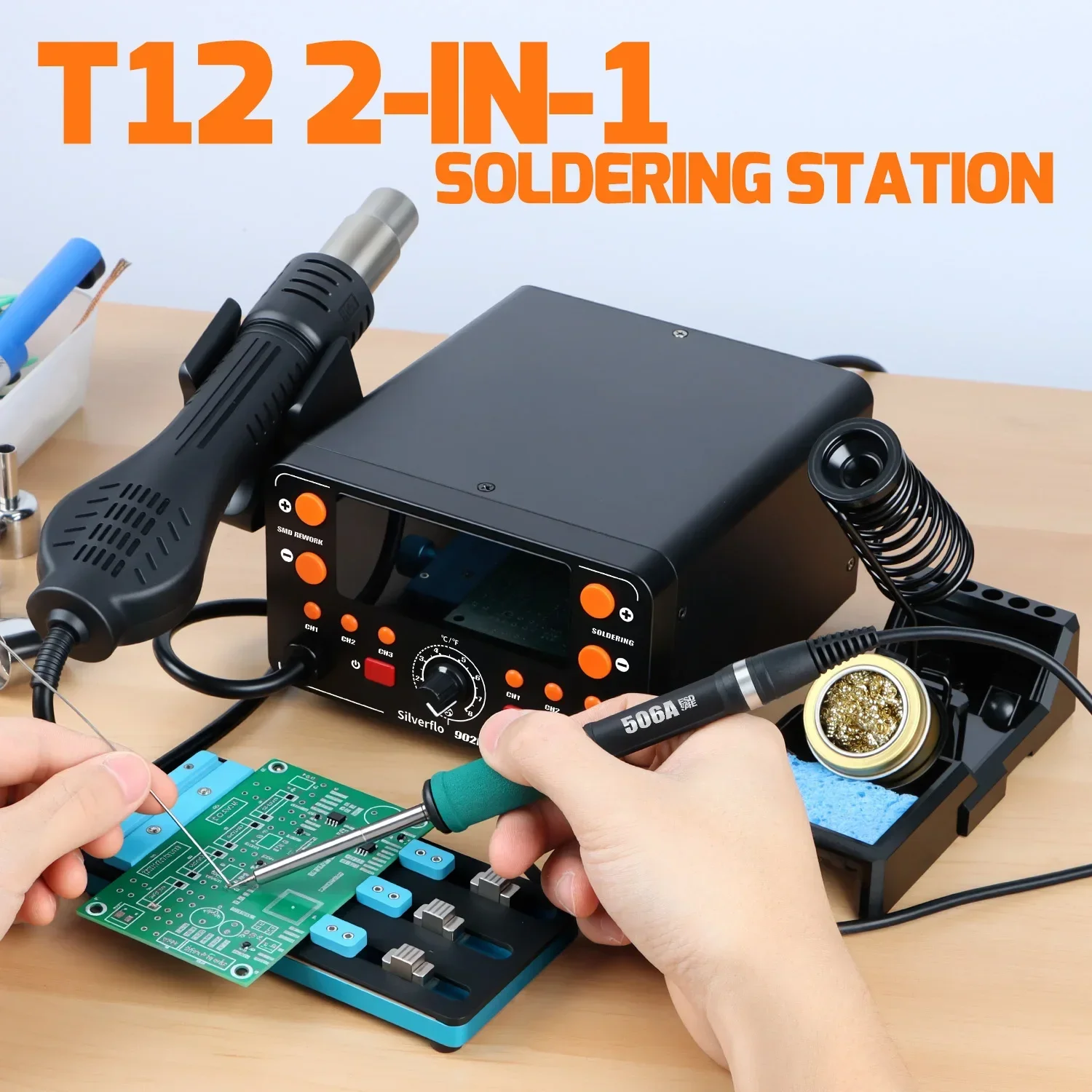 T12 Soldering Station with Hot Air Rework | 902D-IV Precision Welding & Desoldering Kit - Thumbnail 6