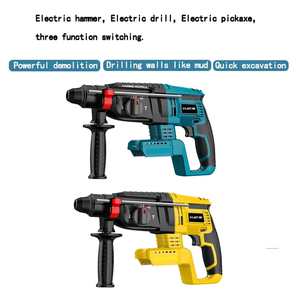 Professional 26mm Brushless Hammer Drill | Cordless Rotary Tool for DeWalt & Makita 18V Batteries - Thumbnail 5
