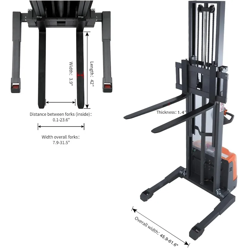 Electric Pallet Stacker | 3300 lb Capacity | 130 Max Lift | Straddle Leg Design - Thumbnail 3