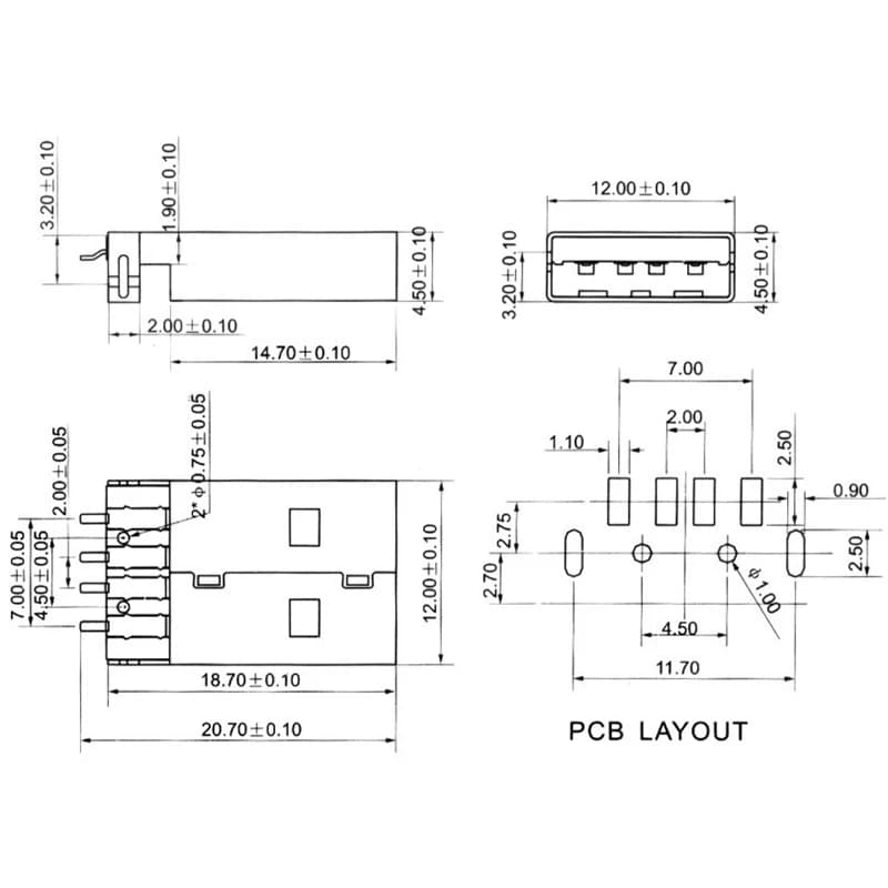 USB 2.0 A-Male SMT Connectors | 10-Pack for Data & Charging | G49 Series - Thumbnail 6