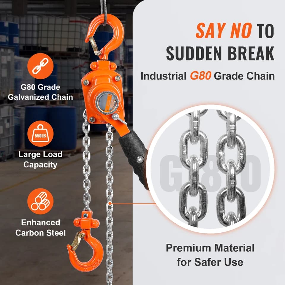Lever Hoist | 0.5 Ton Capacity | 10ft G80 Galvanized Chain - Thumbnail 4