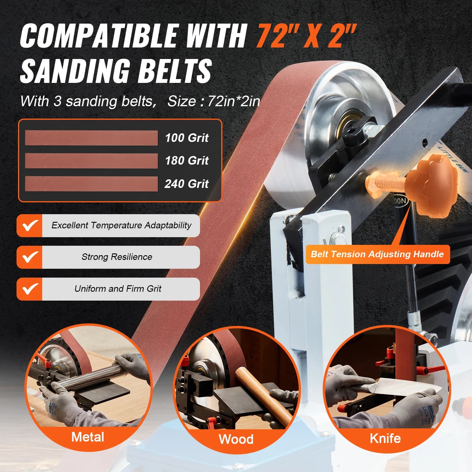 Heavy-Duty Belt Sander | 72x2 Inch 1500W Polishing Grinder | Industrial Metalworking & Knife Making - Thumbnail 3