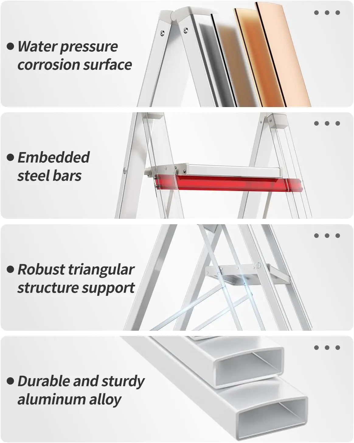 3/4 Step Aluminum Ladder | Folding with Wide Rungs & Non-Slip Feet | 150kg Capacity Lightweight Design - Thumbnail 4