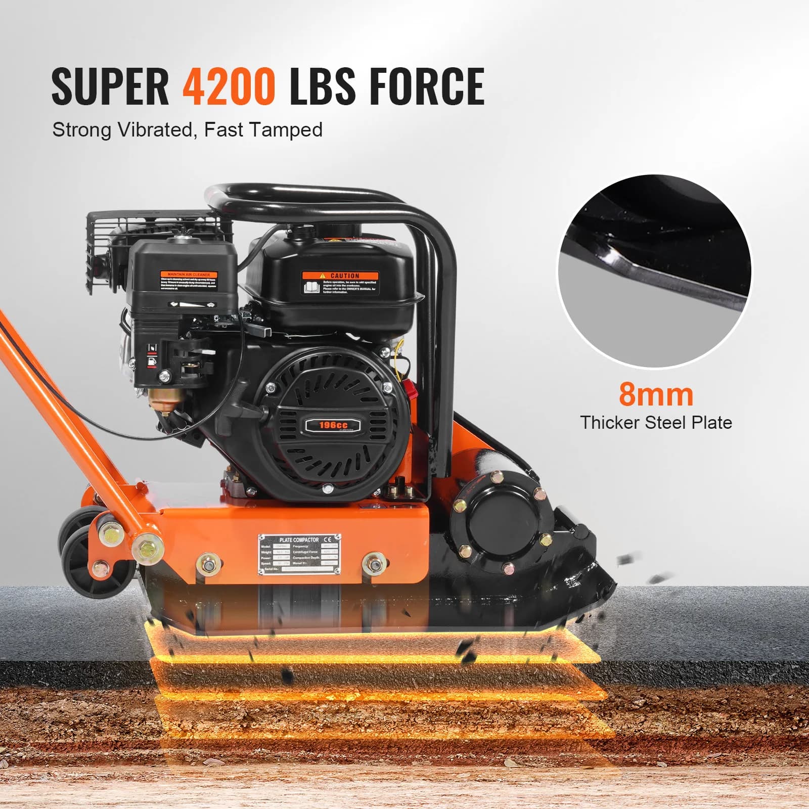 SucceBuy Gasoline Plate Compactor 6.5 HP Force Vibratory Compaction Tamper For Walkways, Patios, Asphalts Paver Landscaping - Thumbnail 5