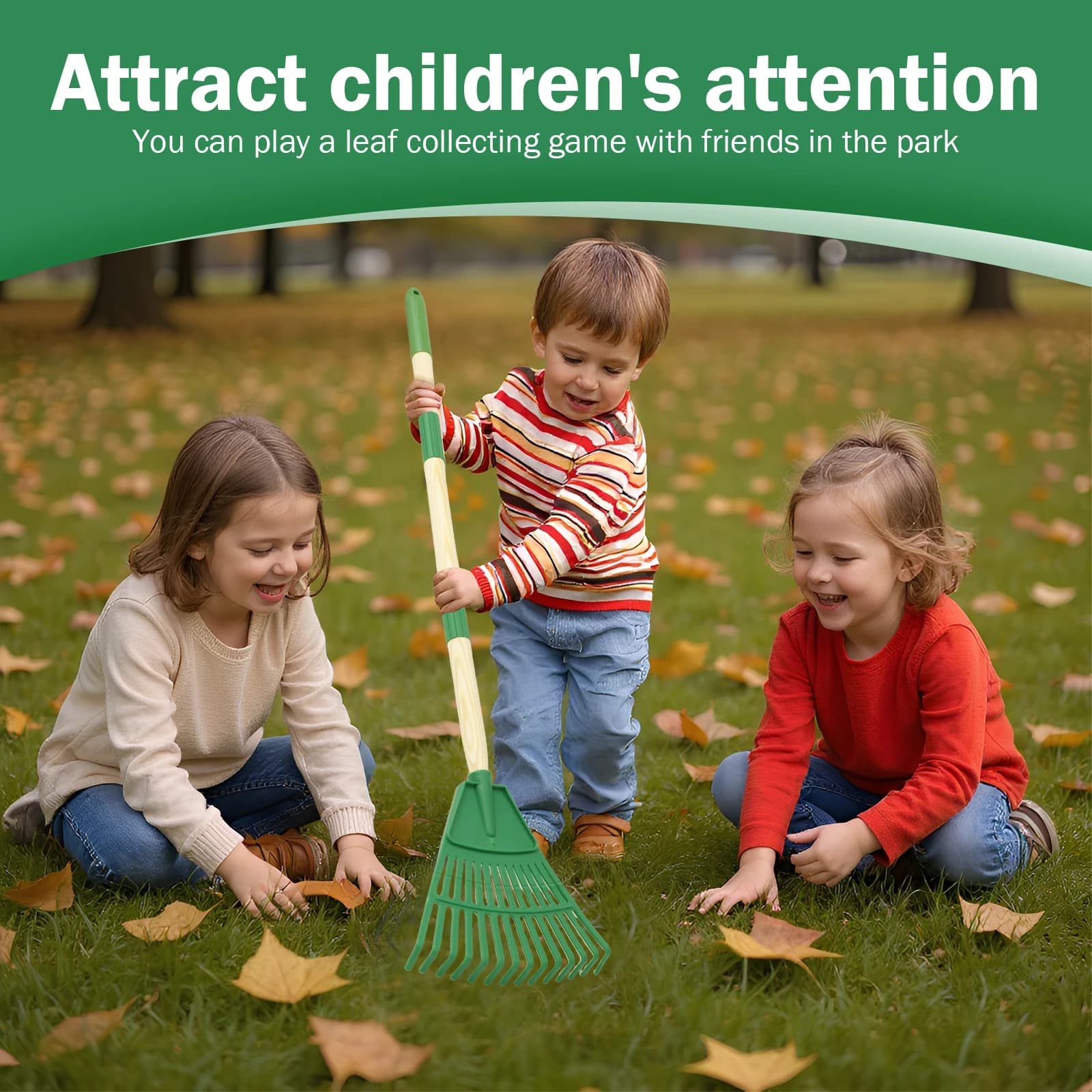 Garden Rake Set | 2Pcs Adjustable Leaf Rakes | 3-Section Removable Handle for Children - Thumbnail 6