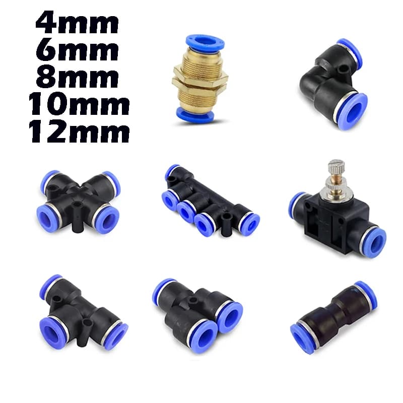 Pneumatic Quick-Connect Fittings Kit | 5-Piece Set | 4mm-12mm PU Hose Compatible - Thumbnail 2