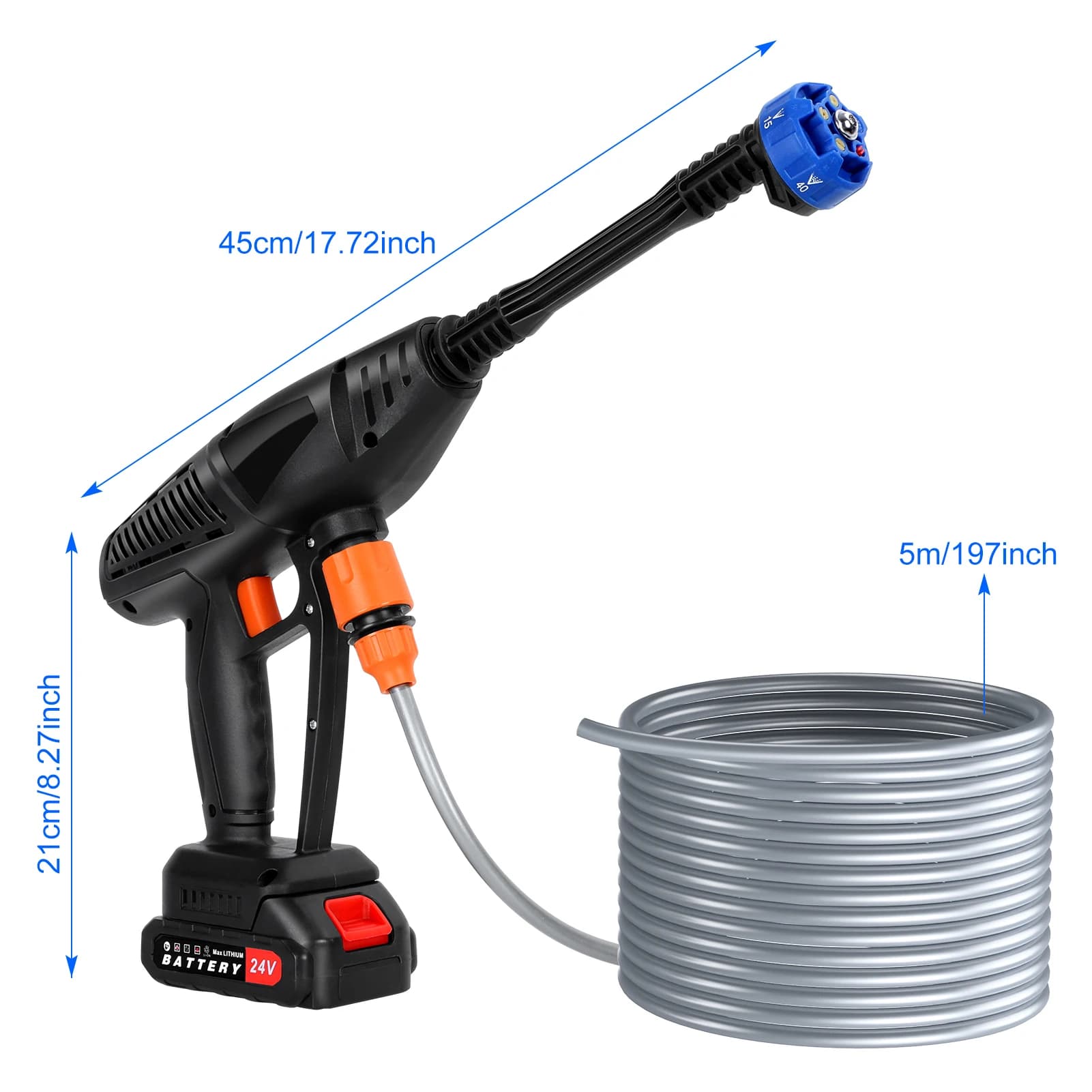 Powered Pressure Washer | Cordless with 6-in-1 Adjustable Nozzles | Portable Cleaner - Thumbnail 5