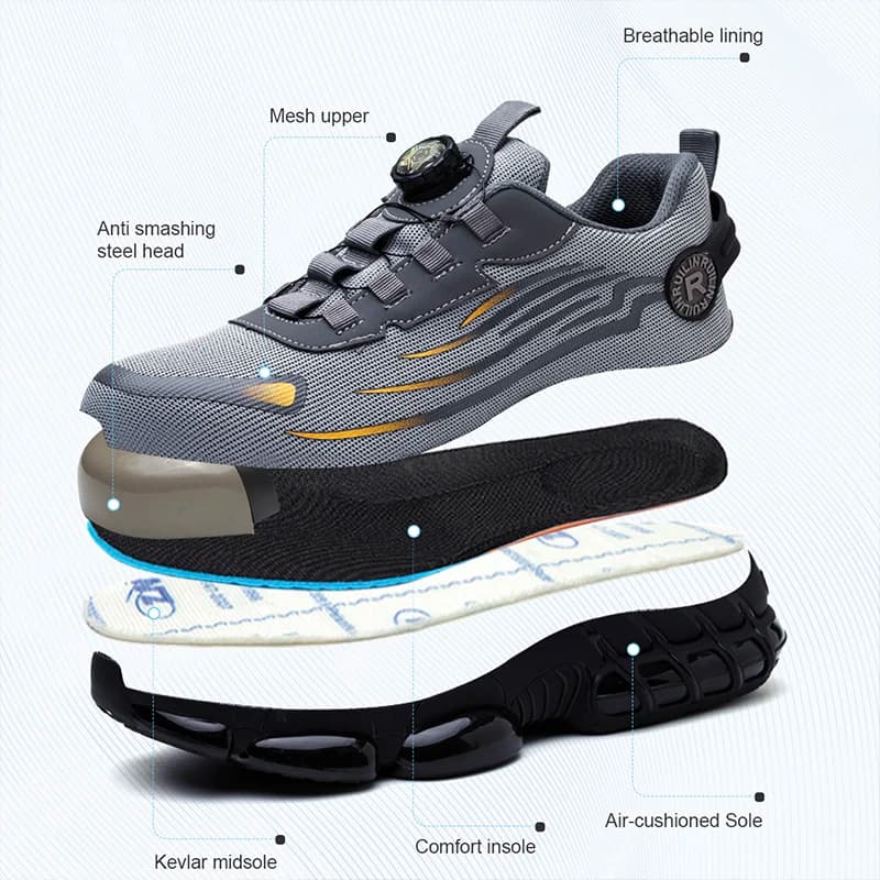 Button Safety Shoes | Men's Anti-Smash Anti-Puncture Sport Design | Security Protective Work Boots - Thumbnail 2