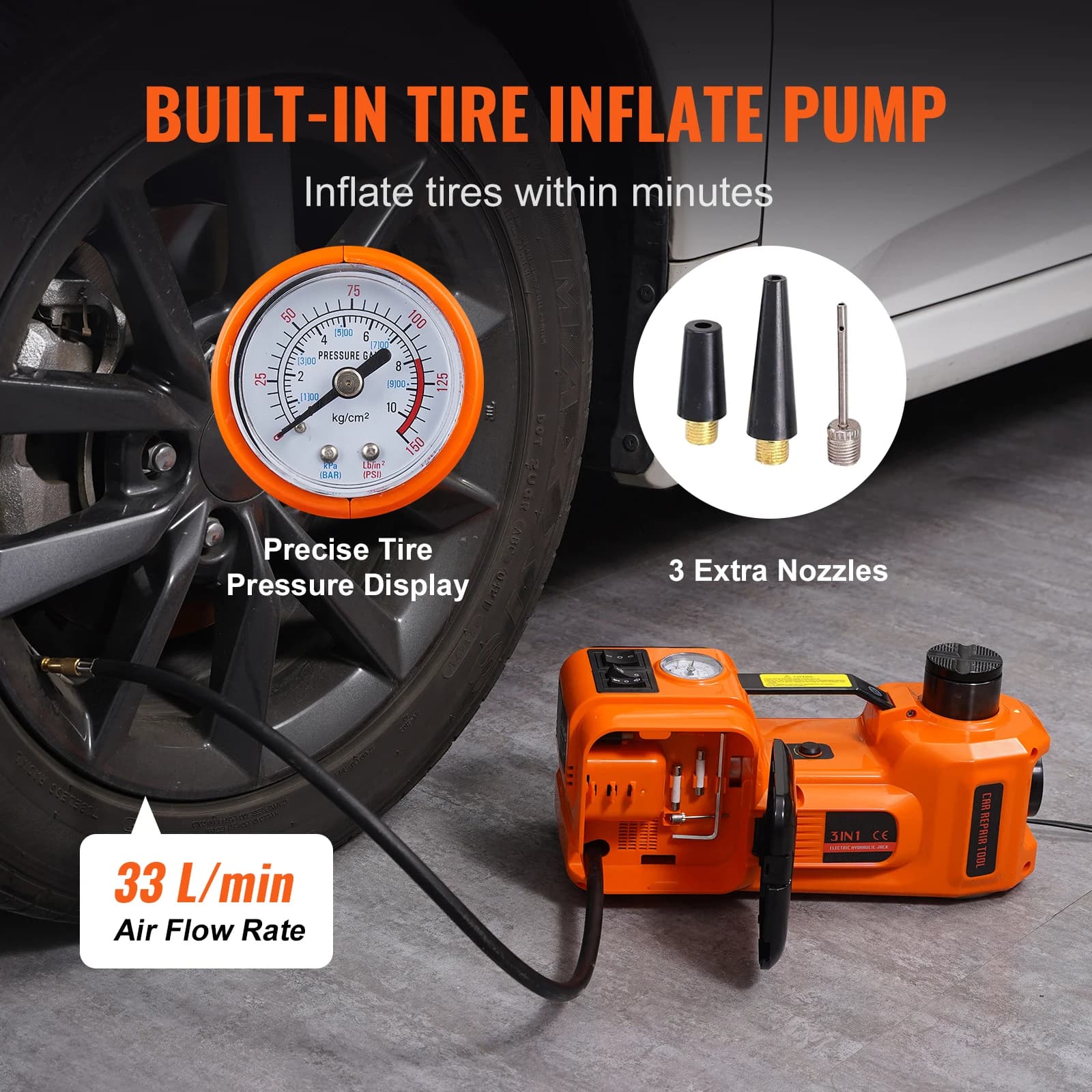 5-Ton Hydraulic Car Jack | Built-in Air Compressor & LED Light | SUV & Truck Tire Change Kit - Thumbnail 4