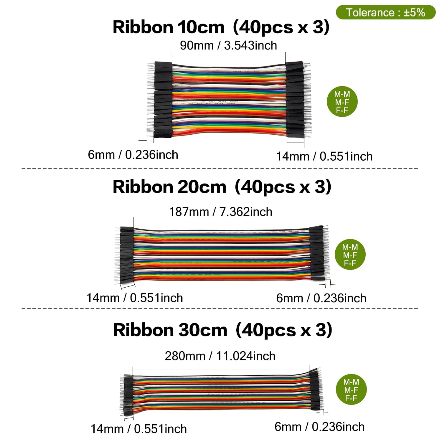 Jumper Wire Kit for Arduino & Breadboards | 24AWG Copper | 10cm-30cm Male/Female Set - Thumbnail 5