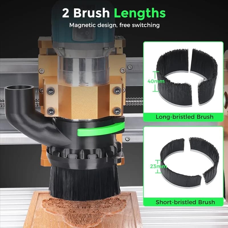 CNC Dust Shoe | 65mm & 69mm Fits | Dual-Brush Design for Superior Chip Collection - Thumbnail 2