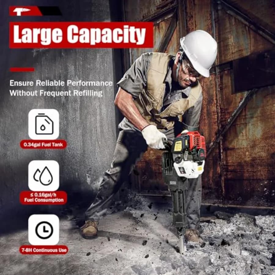 55J Gas-Powered Demolition Hammer | 52cc 2-Stroke Concrete Breaker with Chisels - Thumbnail 2