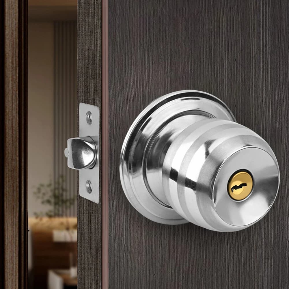 Steel Door Knob Lock | Keyed Entry for Interior & Exterior | Bedroom Bathroom Handle - Thumbnail 4