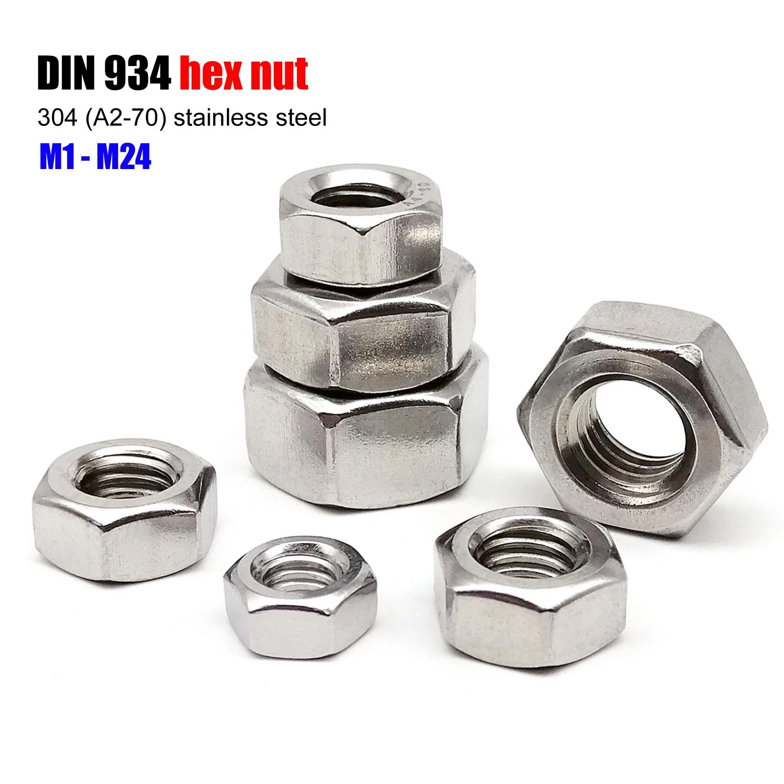 304 Stainless Steel Hex Nuts | M1-M24 DIN934 Assortment | Industrial Grade Fastener Hardware Collection - Thumbnail 2