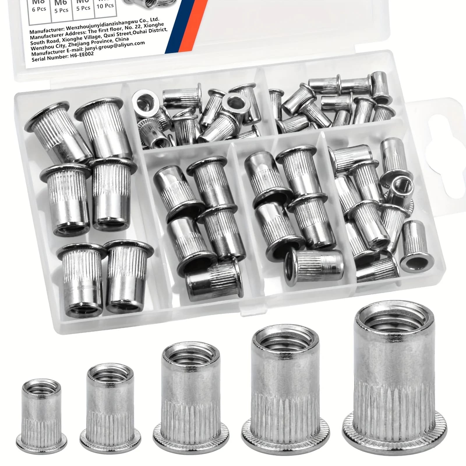 Steel Rivet Nut Kit | M3-M10 Threaded Insert Assortment | 50-120Pcs Flat Head Rivnuts - Thumbnail 2