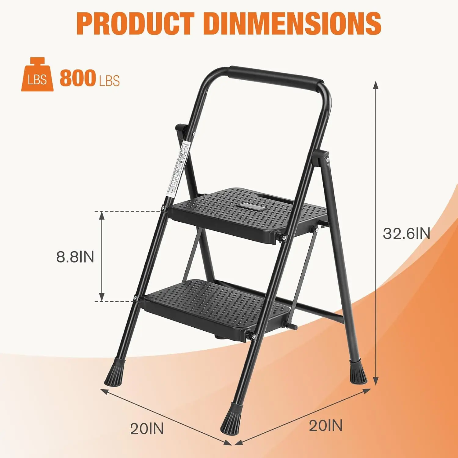 2-Step Folding Ladder | 800 lbs Heavy-Duty Step Stool | Safe Easy Storage for Home - Thumbnail 3