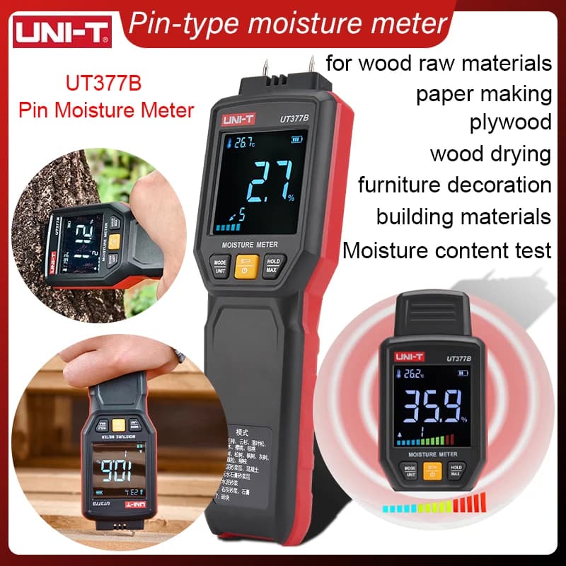 Wood Moisture Meter | UT377B Pin Tester for Timber & Building Materials | LED Flashlight - Thumbnail 4