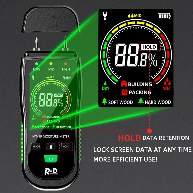Moisture Meter with LED Light for Wood, Concrete, Walls & Firewood - MT19 Model - Thumbnail 3