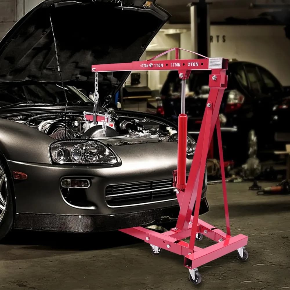 2-Ton Hydraulic Shop Crane | Foldable Engine Hoist with Leveler & Lever Control - Thumbnail 4