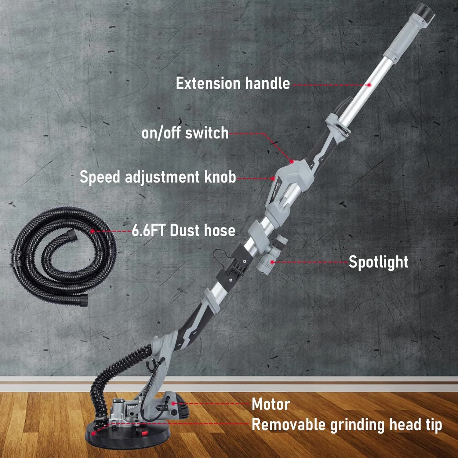 710W Electric Wall Sander | 6 Sanding Discs & Dust Hose | Variable Speed 800-1700 RPM - Thumbnail 2