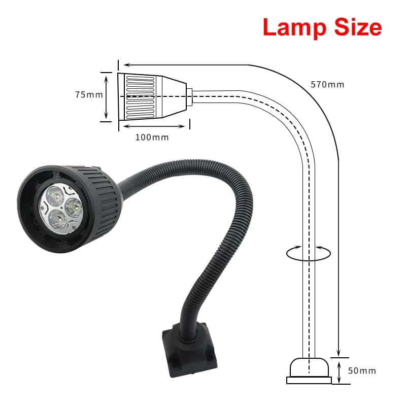Flexible Gooseneck Work Light | 220V/24V LED Machine Lamp for Lathes & Milling - Thumbnail 5