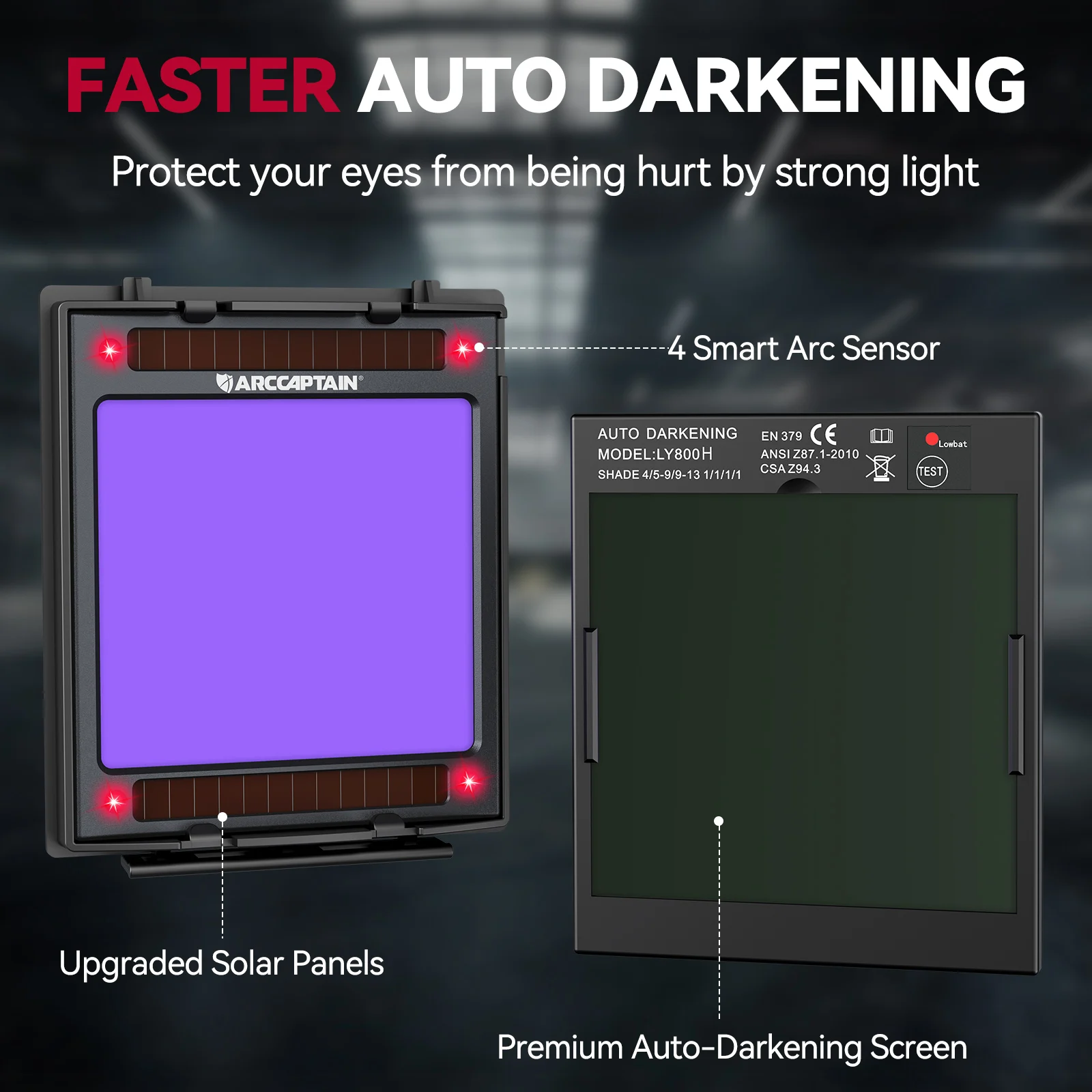 ARCCAPTAIN Welding Mask 4 Arc Sensor Auto Darkening Welding Helmet Large Viewing 3.94\ - Thumbnail 2