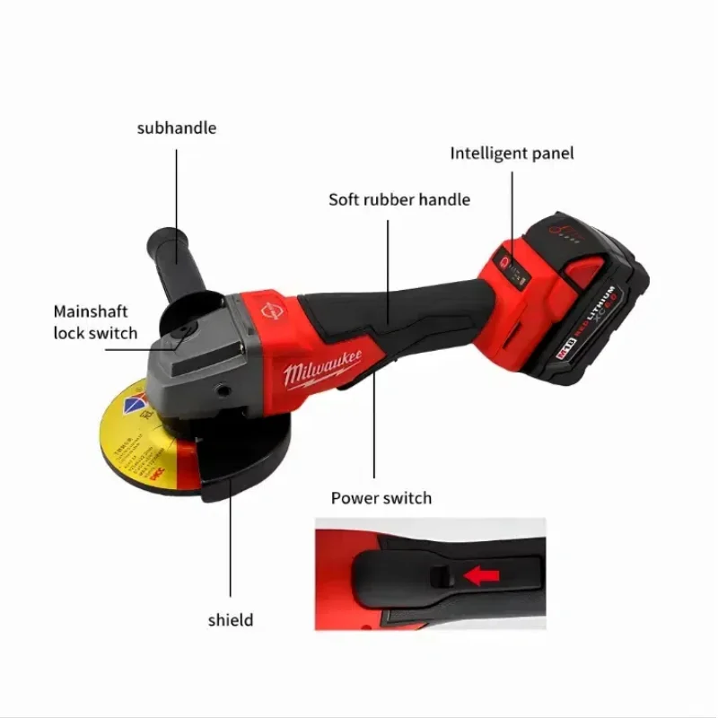 Heavy-Duty 125mm Angle Grinder | High Power Cordless Cutting Machine | Paddle Switch Grinder Tool - Thumbnail 5