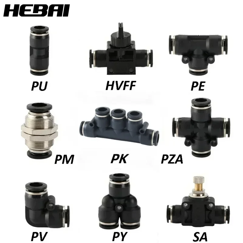 Pneumatic Quick-Connect Fittings | Black | 3-16mm Sizes for PU & PE Tubing - Thumbnail 2